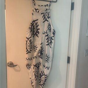 White and Navy Eye Print Jumpsuit